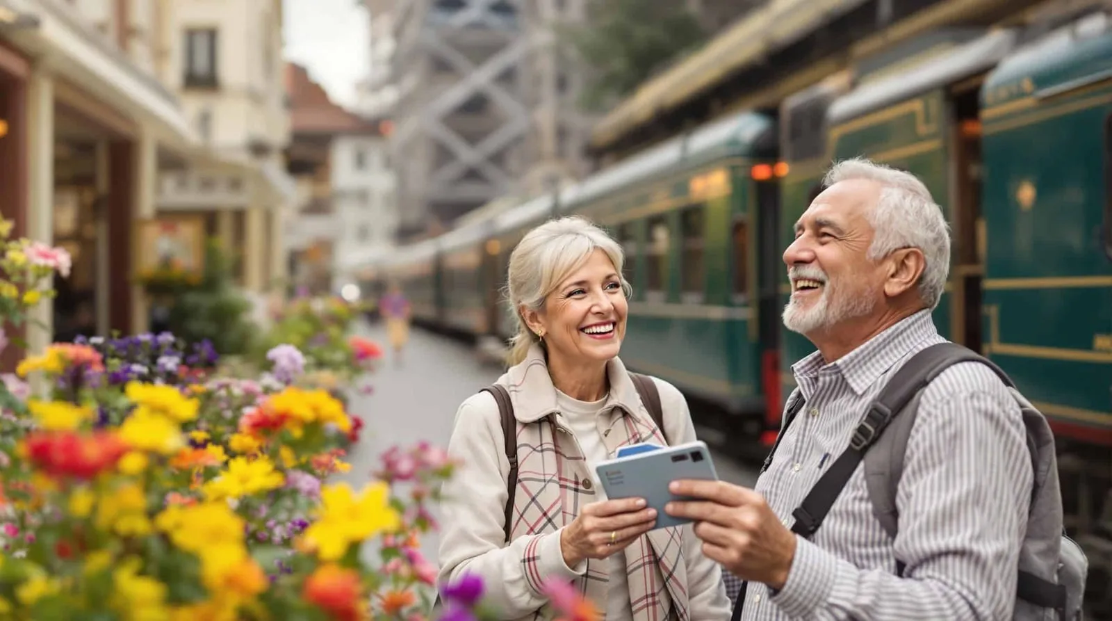 Senior che pianifica un viaggio in treno europeo con un pass Eurail