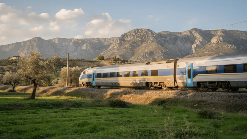 Tren de alta velocidad atravesando el campo griego