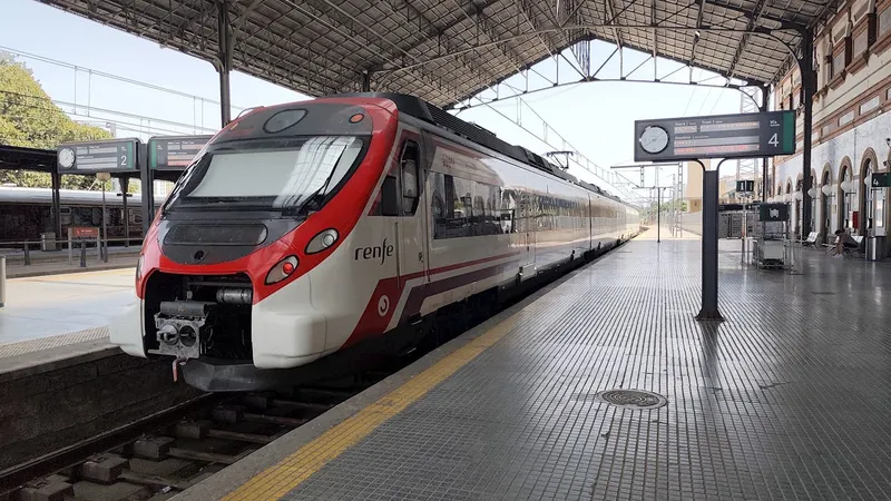 Tren Renfe rojo en el andén de una estación