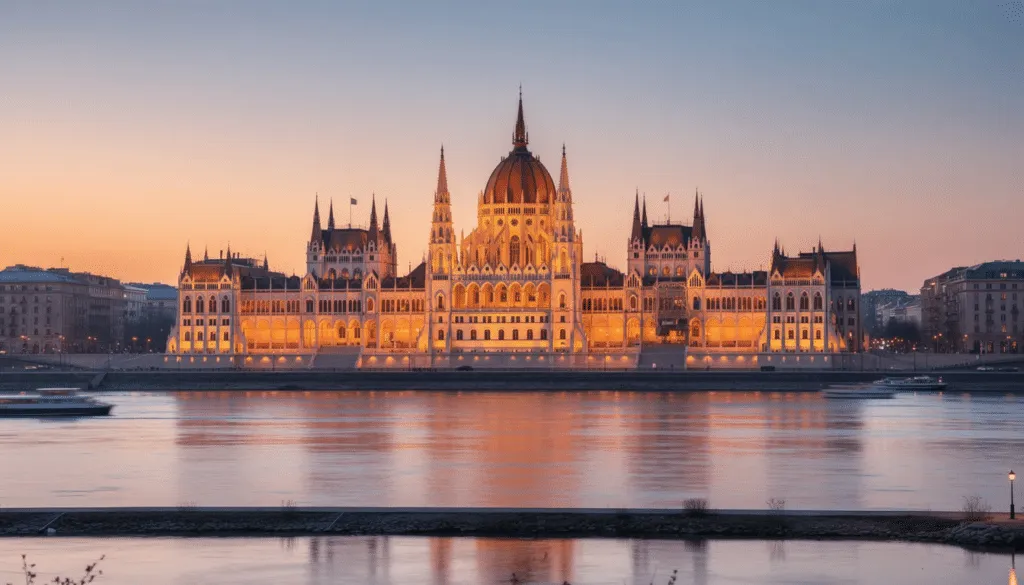 Palazzo del Parlamento ungherese sul Danubio a Budapest