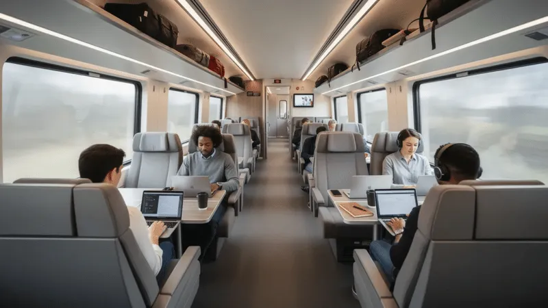 Förstaklassvagn med bord och passagerare