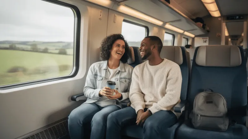 Passagers assis ensemble dans des sièges de train