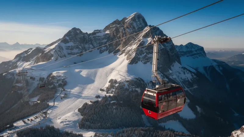 Seilbahn über verschneiten Schweizer Bergen