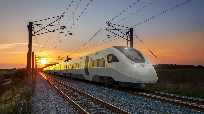 Tren de alta velocidad de SJ al atardecer
