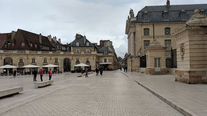 Place de la Libération in Dijon, omringd door historische stenen gebouwen.