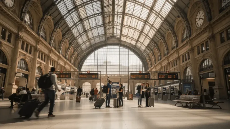 Intérieur de la gare centrale d'Amsterdam avec des voyageurs