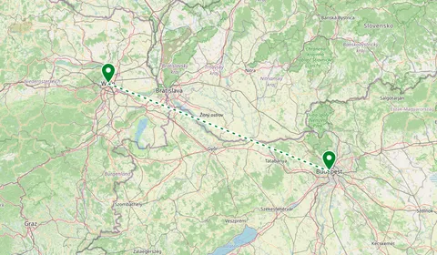 Kaart met de route van Boedapest naar Wenen