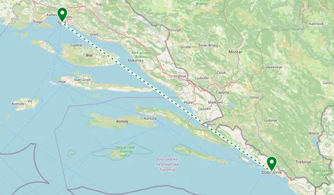 Kaart met de route van Dubrovnik naar Split