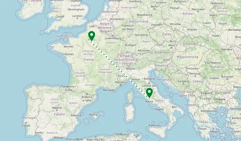 Kaart met de route van Rome naar Parijs