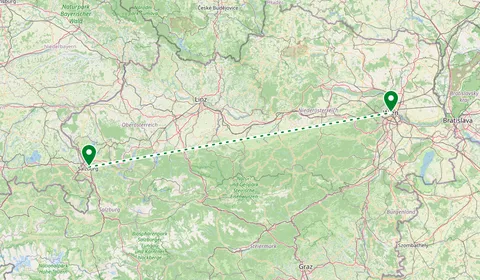 Kaart met de route van Salzburg naar Wenen