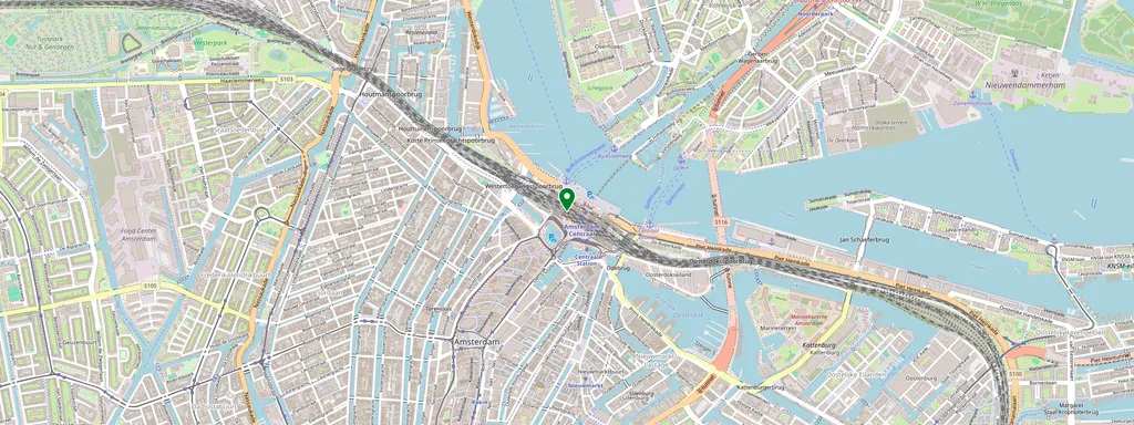Kaart met de locatie van Amsterdam-Centraal