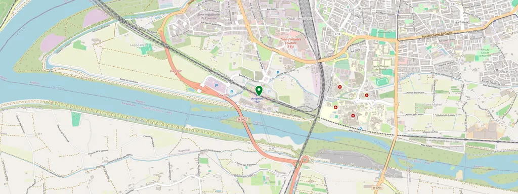 Kaart met de locatie van Avignon TGV