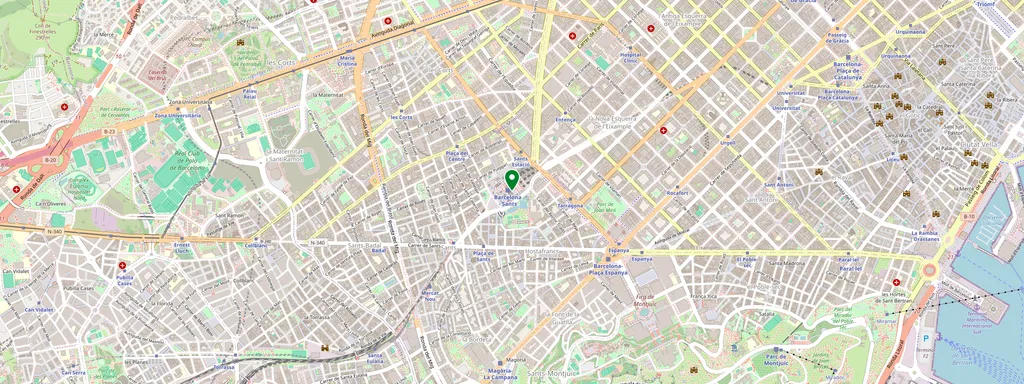 Karta som visar var Barcelona Sants ligger