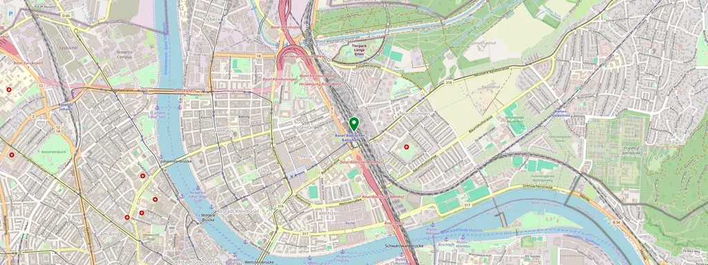 Karte mit der Lage von Basel Badischer Bahnhof