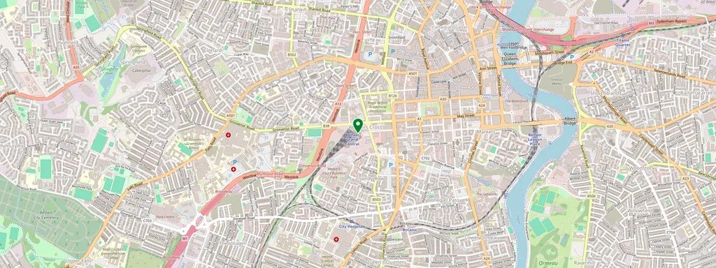 Mapa que muestra la ubicación de Belfast Grand Central
