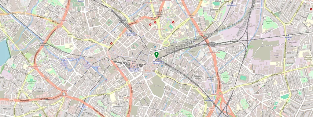 Mappa che mostra la posizione di Birmingham Moor Street