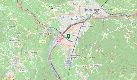 Kaart met de locatie van Bolzano Sud/Bozen Süd