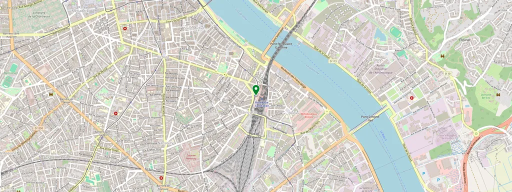 Mapa que muestra la ubicación de Bordeaux St-Jean