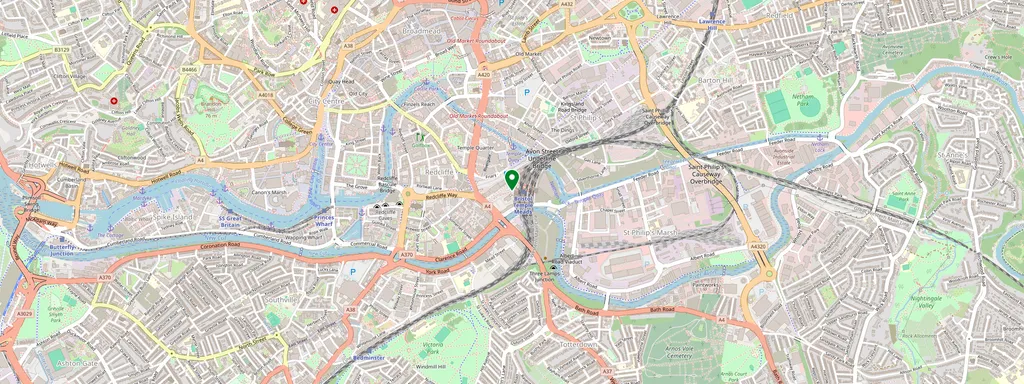 Map showing the location of Bristol Temple Meads