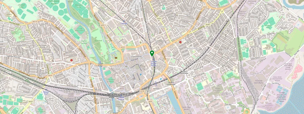 Mapa que muestra la ubicación de Cardiff Queen Street