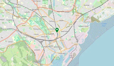 Map showing the location of Cardiff Queen Street