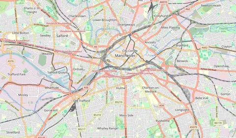 Mapa que muestra la ubicación de Deansgate