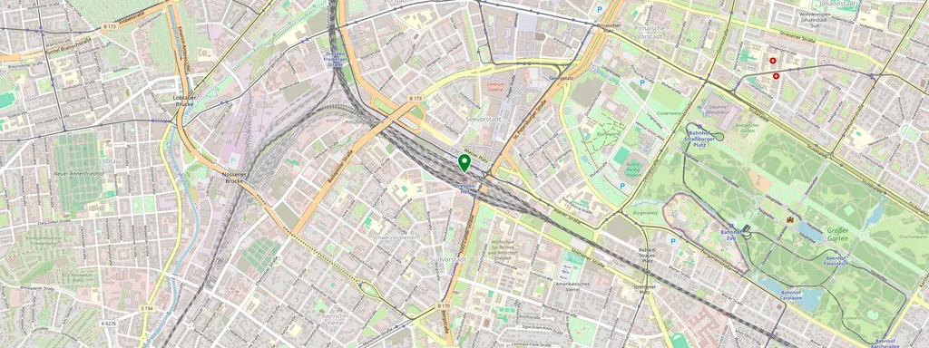Mapa que muestra la ubicación de Dresden Hbf