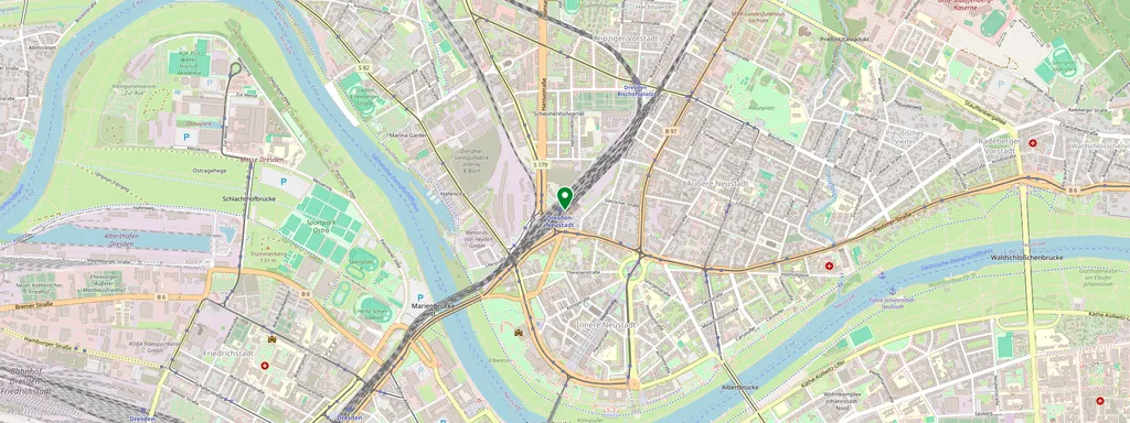Karte mit der Lage von Dresden-Neustadt