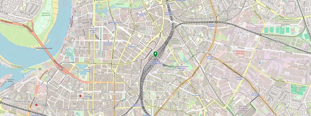 Mappa che mostra la posizione di Düsseldorf Hbf