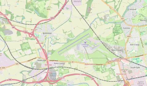 Map showing the location of Edinburgh Airport