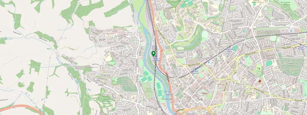 Karta som visar var Exeter St Davids ligger