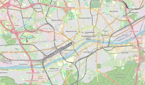 Carte montrant l’emplacement de Frankfurt (Main) Hbf