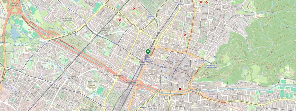 Mappa che mostra la posizione di Freiburg (Breisgau) Hbf