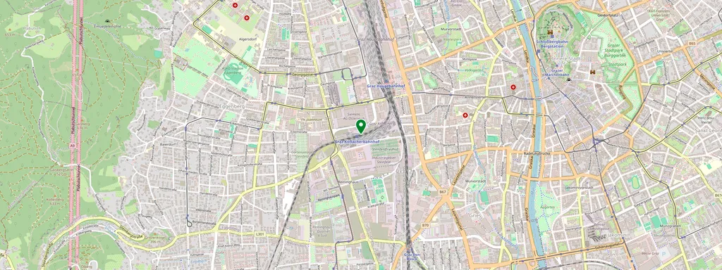 Mapa que muestra la ubicación de Graz Köflacher Bahnhof