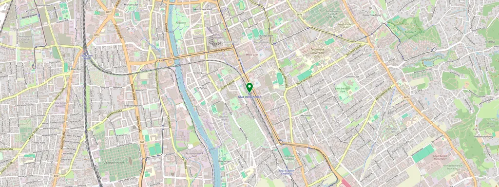 Mapa que muestra la ubicación de Graz Ostbahnhof-Messe