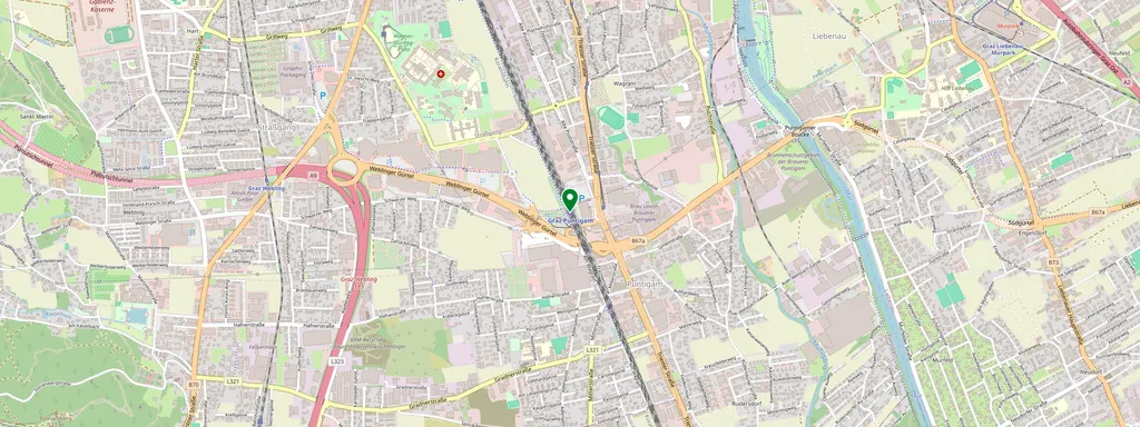 Mapa que muestra la ubicación de Graz Puntigam Bahnhof