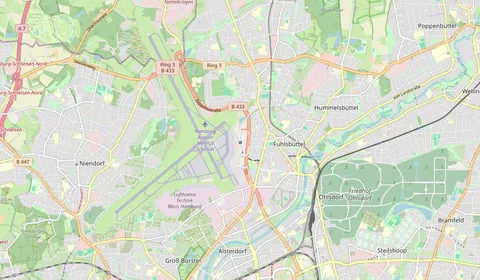 Map showing the location of Hamburg Airport