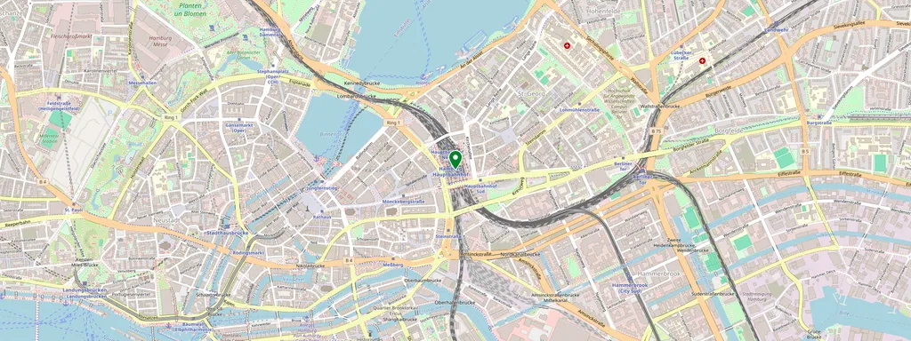 Karta som visar var Hamburg Hbf ligger