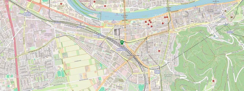 Mappa che mostra la posizione di Heidelberg Hbf
