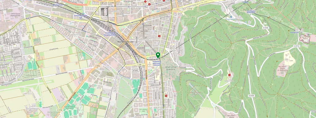 Mappa che mostra la posizione di Heidelberg-Weststadt/Südstadt