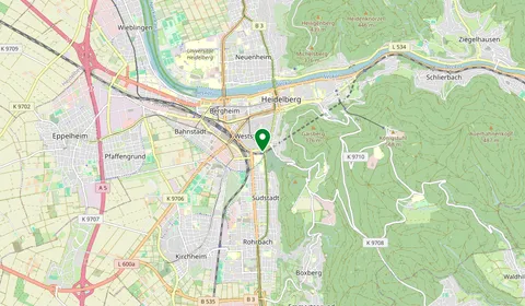 Mappa che mostra la posizione di Heidelberg-Weststadt/Südstadt