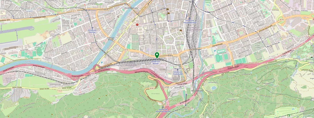 Karte mit der Lage von Innsbruck Westbahnhof