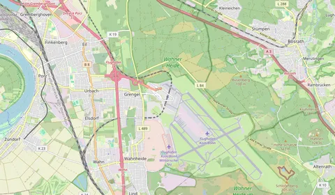Carte montrant l’emplacement de Köln/Bonn Flughafen