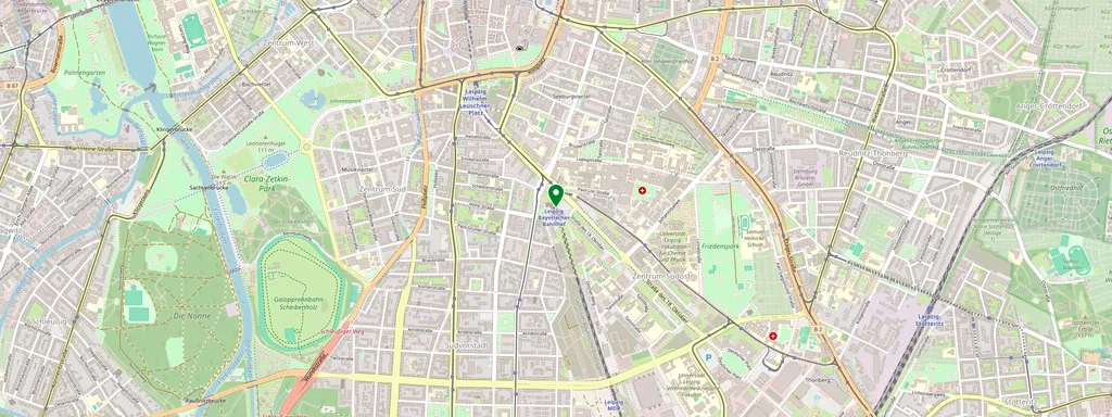Karte mit der Lage von Leipzig Bayerischer Bahnhof