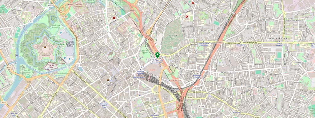 Kaart met de locatie van Lille-Europe