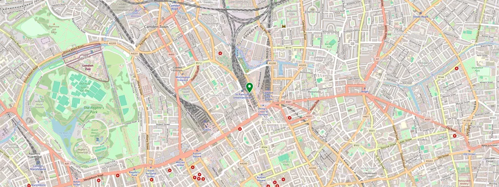 Kaart met de locatie van London St Pancras International