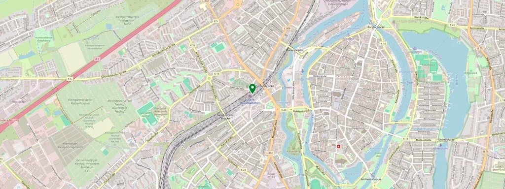 Mappa che mostra la posizione di Lübeck Hbf