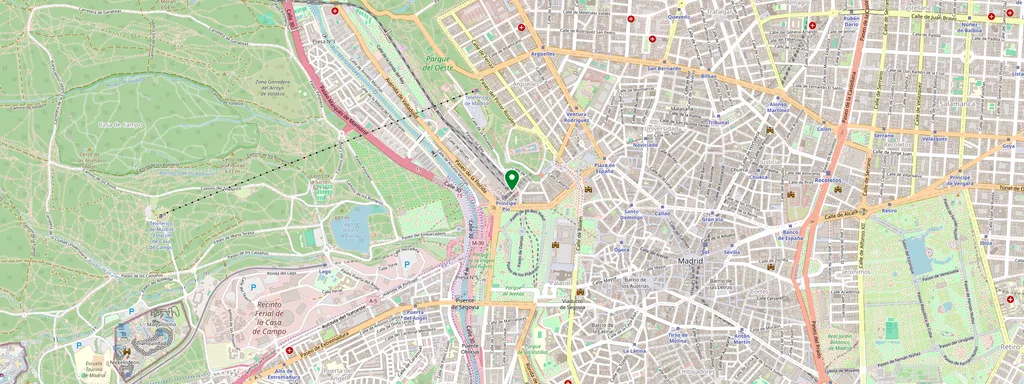 Karta som visar var Madrid Príncipe Pio ligger