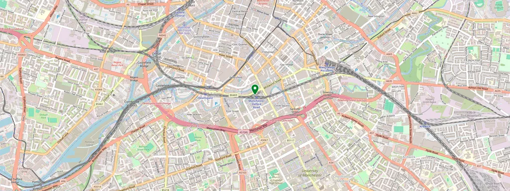 Map showing the location of Manchester Oxford Road