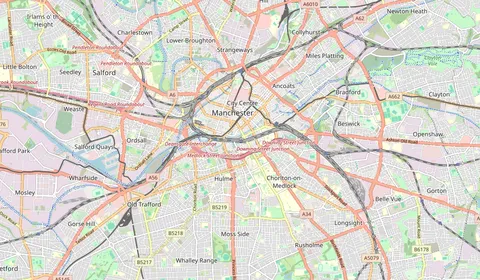 Mapa que muestra la ubicación de Manchester Oxford Road